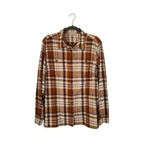 Duluth Women's Brown Plaid Flannel Shirt Size XL Button Down Casual Preppy Cozy